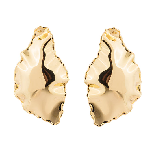 Brinco Maxi Oval Orgânico Martelado Dourado