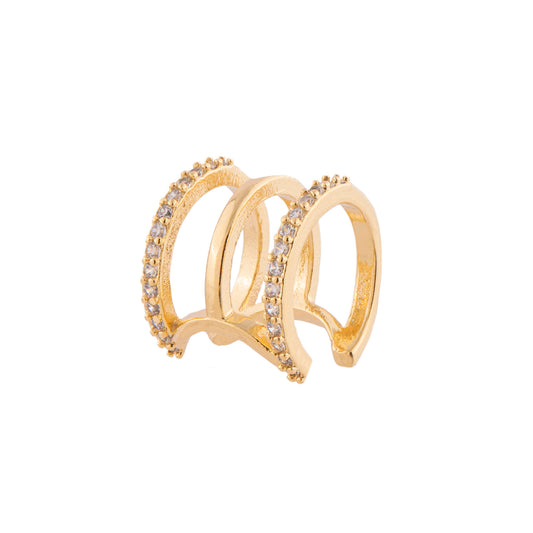 Piercing Triplo Linhas Cravejadas e Linha Lisa Dourado
