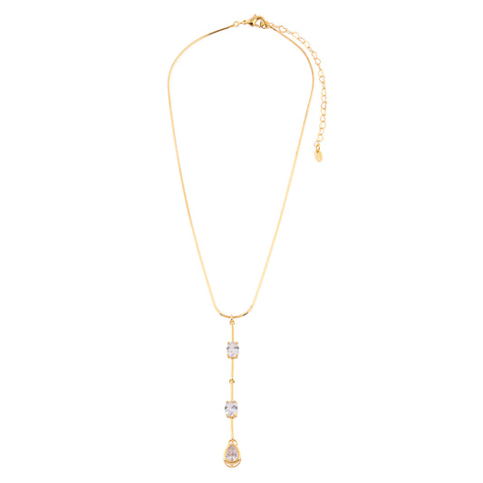 Colar Gravatinha Corrente Diamantada com Pendurado Ovais e Gota Cravejado Dourado