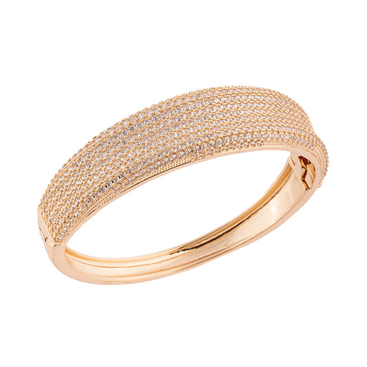 Pulseira Bracelete Largo Cravejado Dourado/Prateado