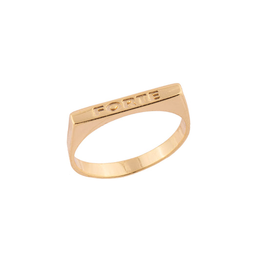 Anel Reto Escrita FORTE Dourado