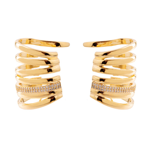 Brinco Ear Cuff Liso com Detalhe Cravejado Dourado/Prateado