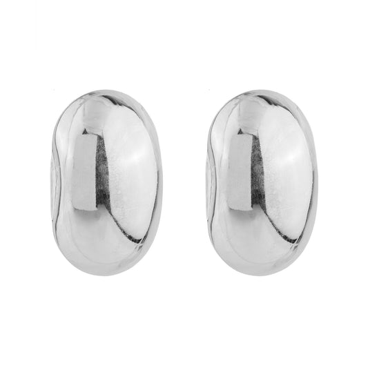 Brinco Maxi Oval Liso Alongado Prateado