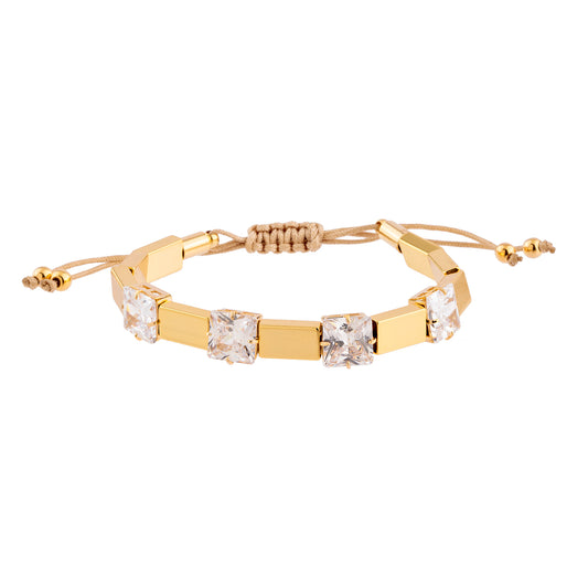 Pulseira Regulável Canutilhos e Cristais Dourado