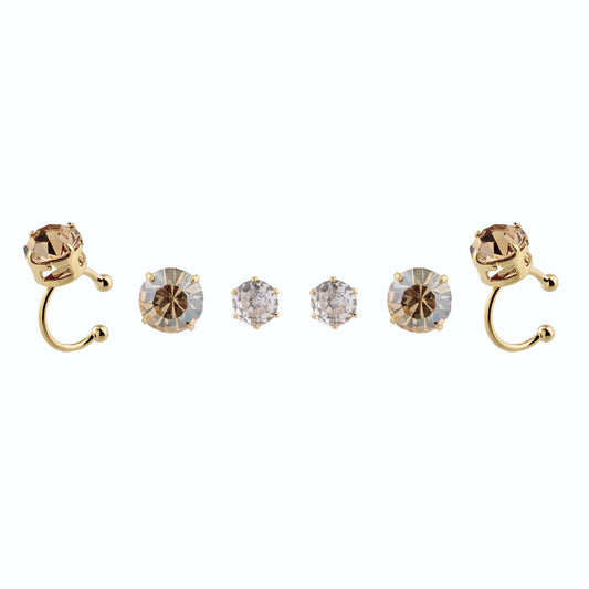 Brinco Dupla Ponto de Luz com Piercing Dourado