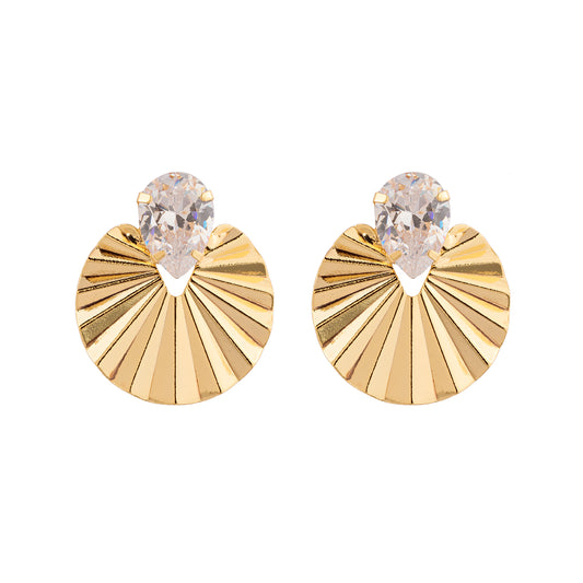 Brinco Leque com Gota Cristal Dourado