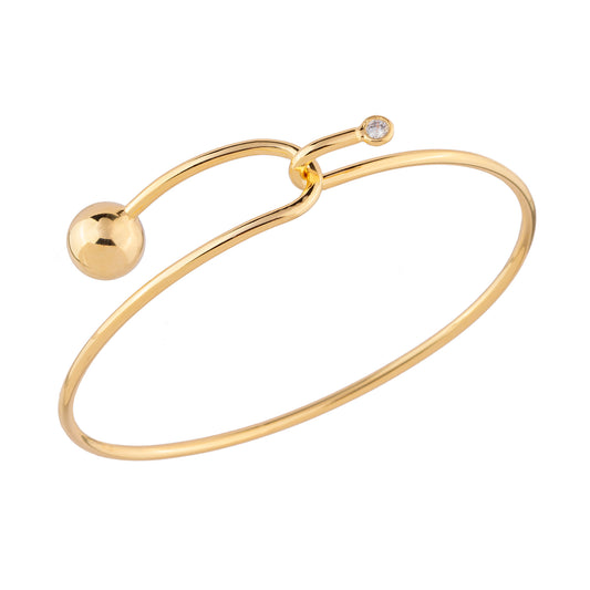 Pulseira Bracelete Liso com Esfera e Ponto de Luz Dourado