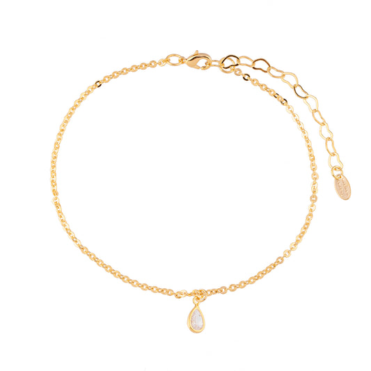 Tornozeleira Gota Cristal Dourado