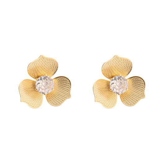 Brinco Flor P Trabalhada com Ponto de Luz Centro Dourado