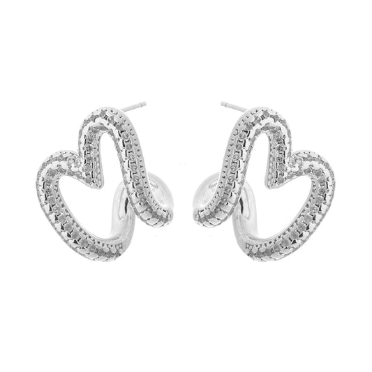 Brinco Coração Cravejado Lateral Dourado/Prateado