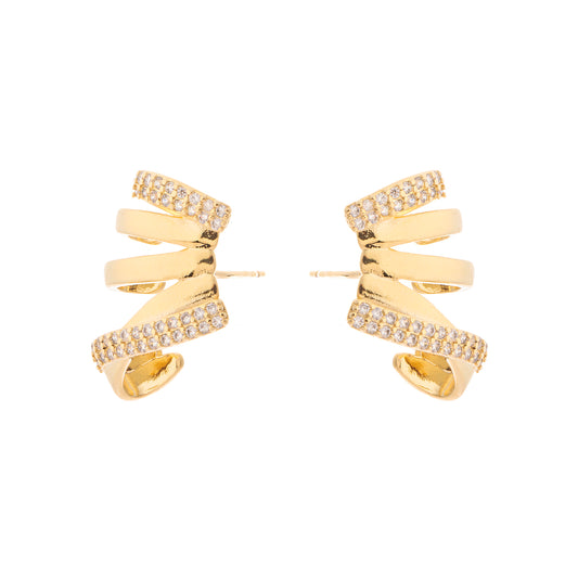 Brinco Linhas Lisas e Cravejadas Envolvente Dourado
