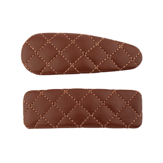 Dupla de Grampos para Cabelo Tic Tac Matelassê Couro Marrom