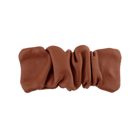 Dupla de Grampos para Cabelo Tic Tac Couro Marrom/Preto Franzido