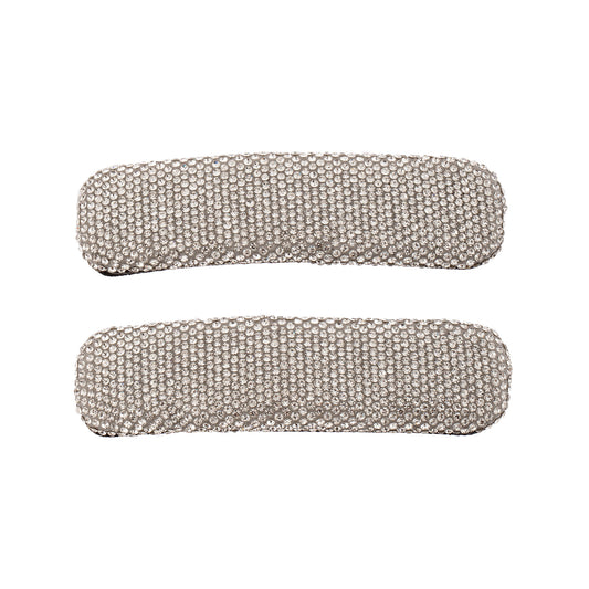 Dupla de Grampos para Cabelo Tic Tac Quadrado Reto de Brilho Prateado/Ônix