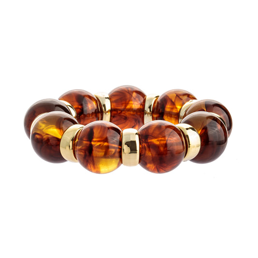 Pulseira de Esferas Marrom com Argolas em Dourado - (Unidade)