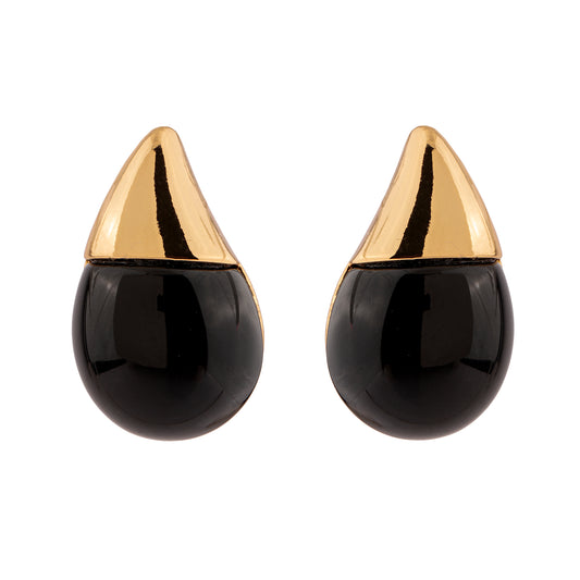 Brinco Gota Meio Resina Colorida e Metal Dourado