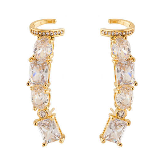 Brinco Ear Cuff Cravejado Cristal Dourado