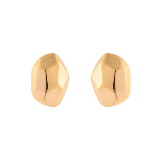 Brinco Oval Orgânico Facetado Dourado