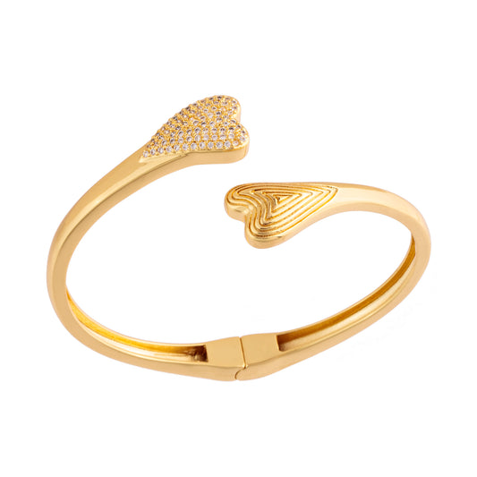 Pulseira Bracelete Coração Liso e Cravejado Dourado/Prateado