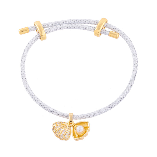 Pulseira Regulável Colorida com Pingente Concha Dourado