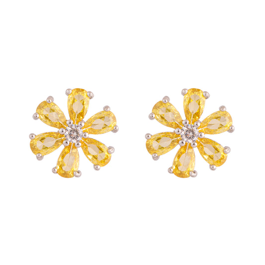 Brinco Flor Cravejada Colorida Prateado