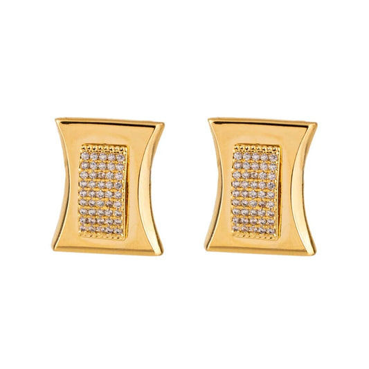 Brinco Retângulo com Cravejado Dourado