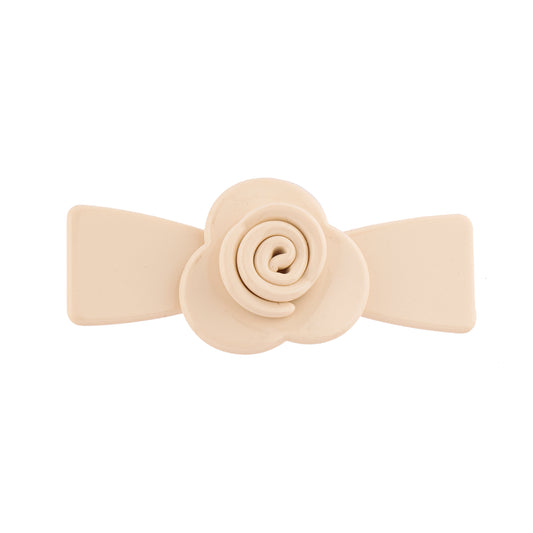 Grampo de Cabelo Laço com Flor Rosa/Creme/Branco