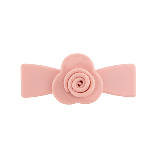 Grampo de Cabelo Laço com Flor Rosa/Creme/Branco