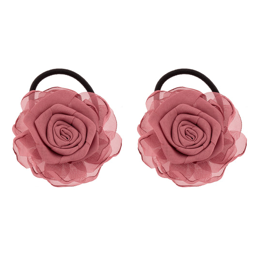 Amarrador de Cabelo Dupla de Flores em Tecido Rosa/Verde