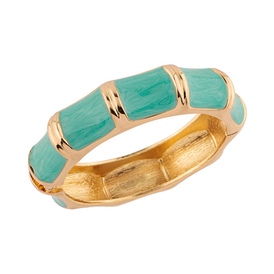 Pulseira Bracelete Esmaltada Branca/Turquesa Ondas Dourado