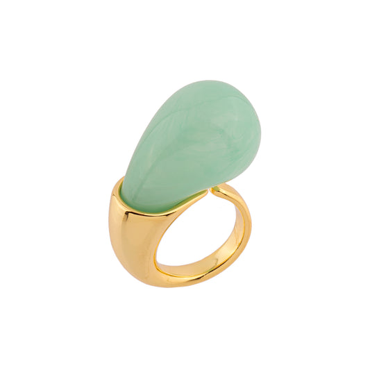 Anel Envolvente com Gota Verde Dourado Nat Mosca