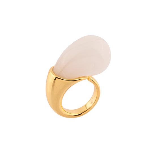 Anel Envolvente com Gota Branca Dourado Nat Mosca