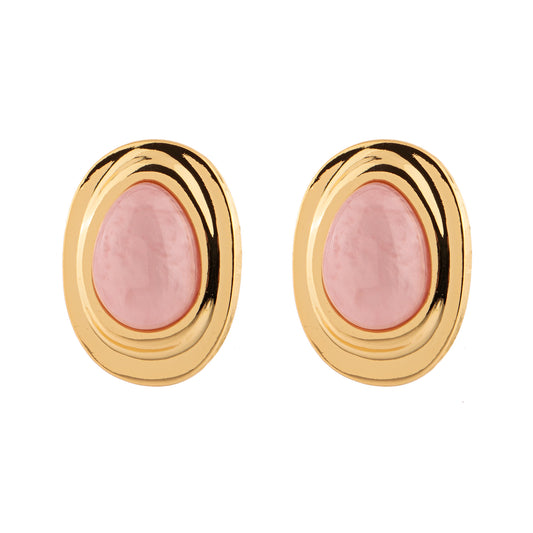 Brinco Formato Oval Alongado com Pedra Gota Rosa/Verde/Branco/Azul Dourado