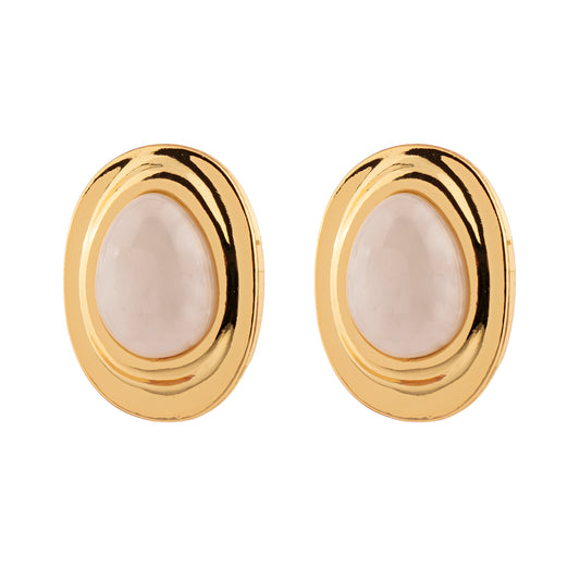 Brinco Formato Oval Alongado com Pedra Gota Rosa/Verde/Branco/Azul Dourado