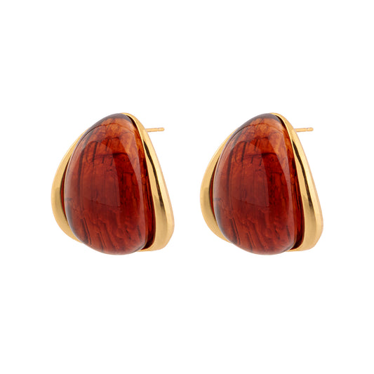 Brinco Gota em Pedra Marrom Dourado Nat Mosca