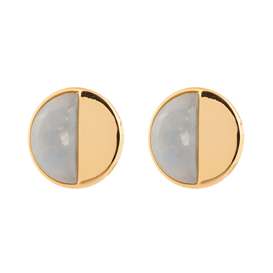 Brinco Redondo Metade Resina Creme Metade Liso Dourado
