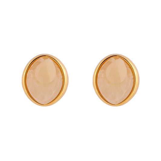 Brinco Oval Alongado com Pedra Colorida Centro Dourado