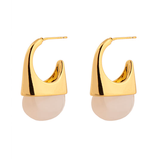 Brinco Argola Tarraxa com Pedra Resina Rosa/Creme Dourado
