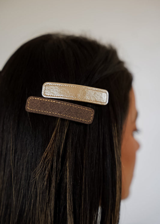 Dupla de Presilhas Têxteis Marrom e Dourado