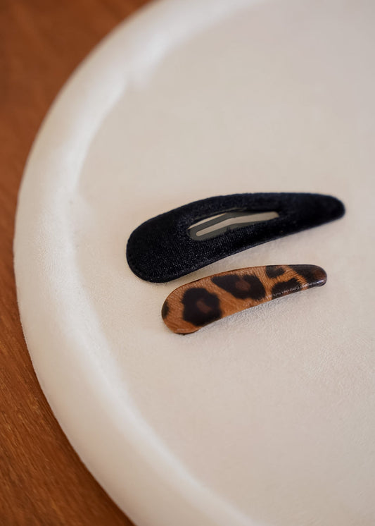 Dupla de Presilhas Veludo e Animal Print