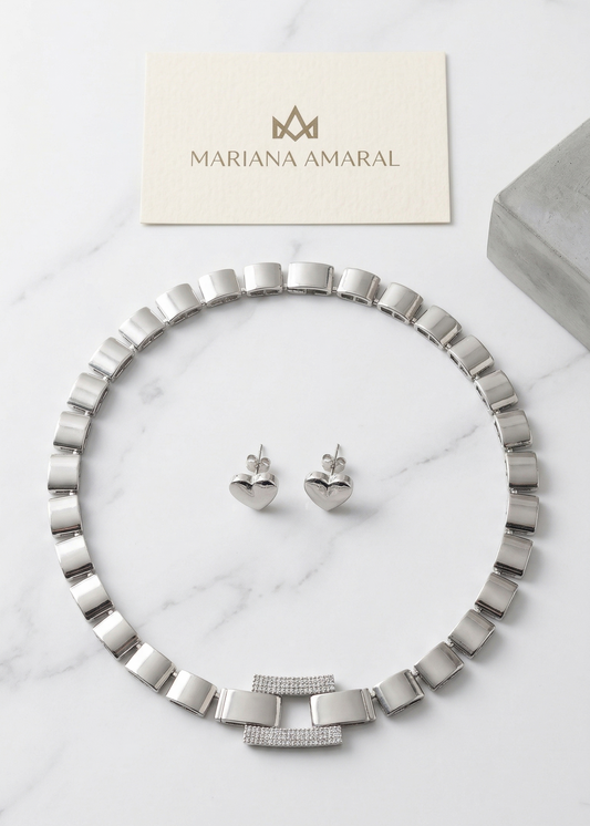 Conjunto Colar Metal + Brinco Coração
