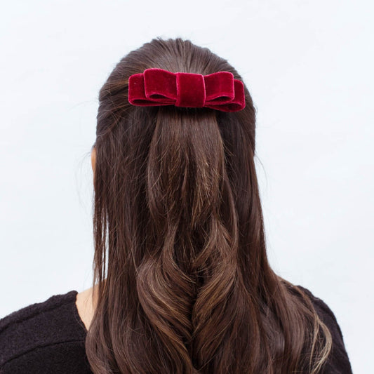 Presilha Laço Veludo Estruturado Preto/Vermelho