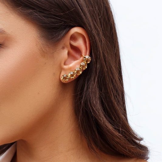 Brinco Ear Cuff Ovais Âmbar Dourado
