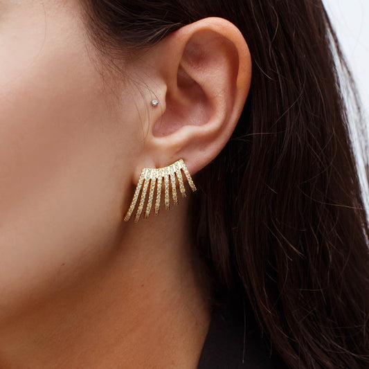 Brinco Ear Cuff Linhas Cravejadas Dourado
