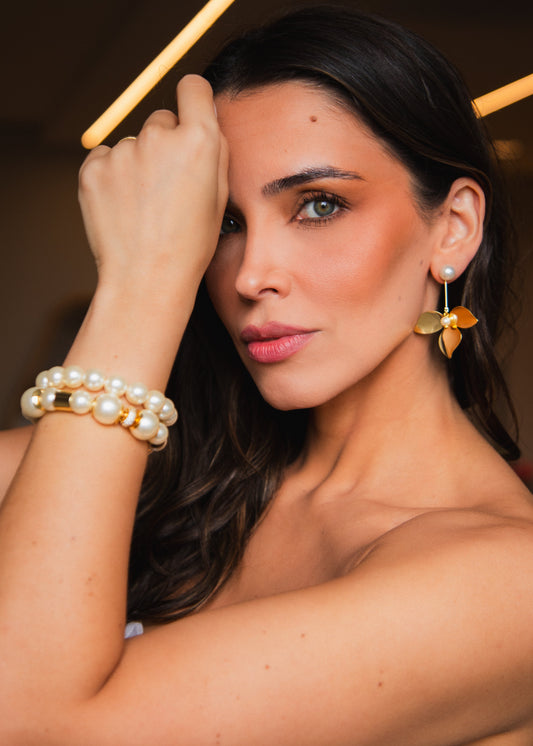 Conjunto Brinco e Pulseira com Pérolas