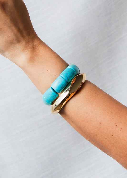 Conjunto de Braceletes Dourado e Turquesa