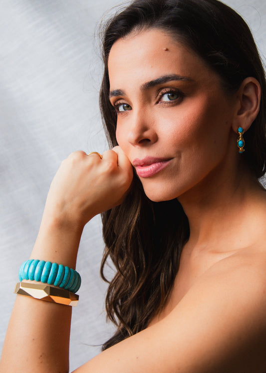 Conjunto de Braceletes e Brinco Turquesa