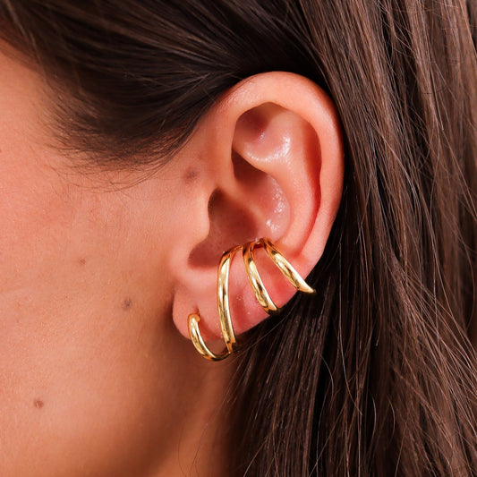 Brinco Ear Cuff Linhas Envolventes Lisas Dourado