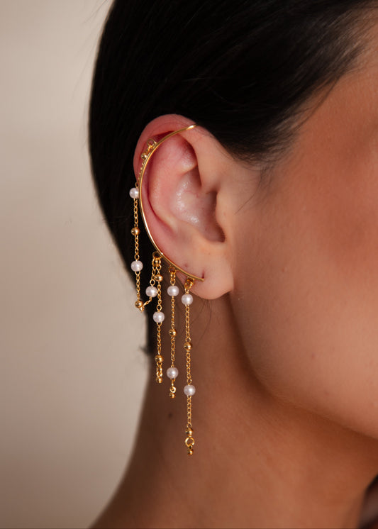 Brinco Ear Cuff Pérolas Dourado