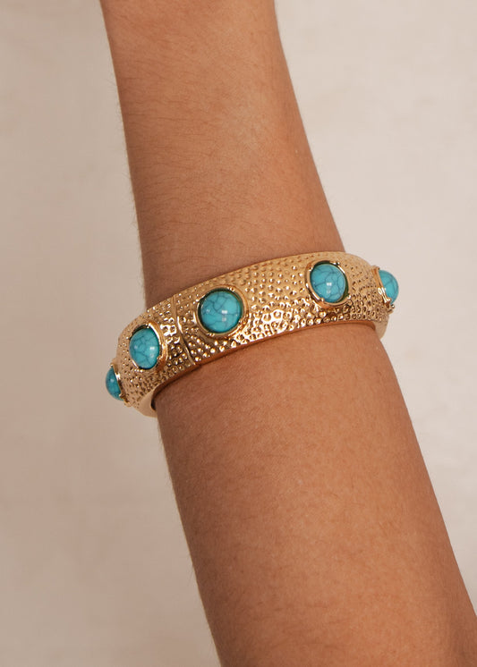 Bracelete Dourado com Pedras Turquesa